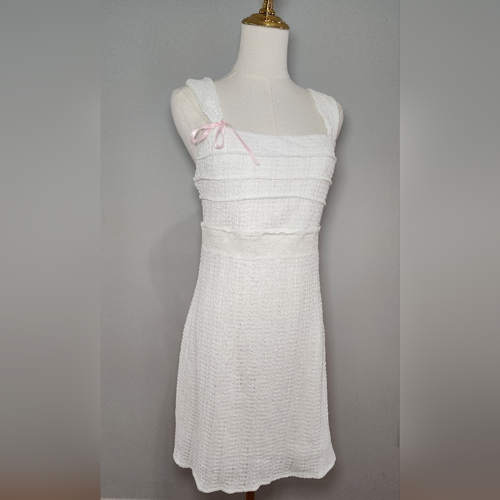 MEROKEETY Mini Dress Tie Back Lined White Prom Party Wedding Cocktail Size M - Picture 5 of 9